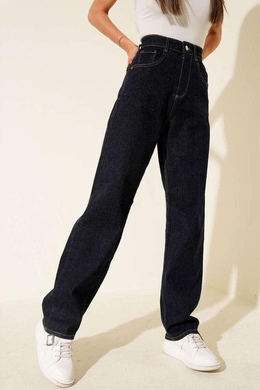 بنطال جينز أزرق داكن بتصميم "موم" مع مشبك حزام