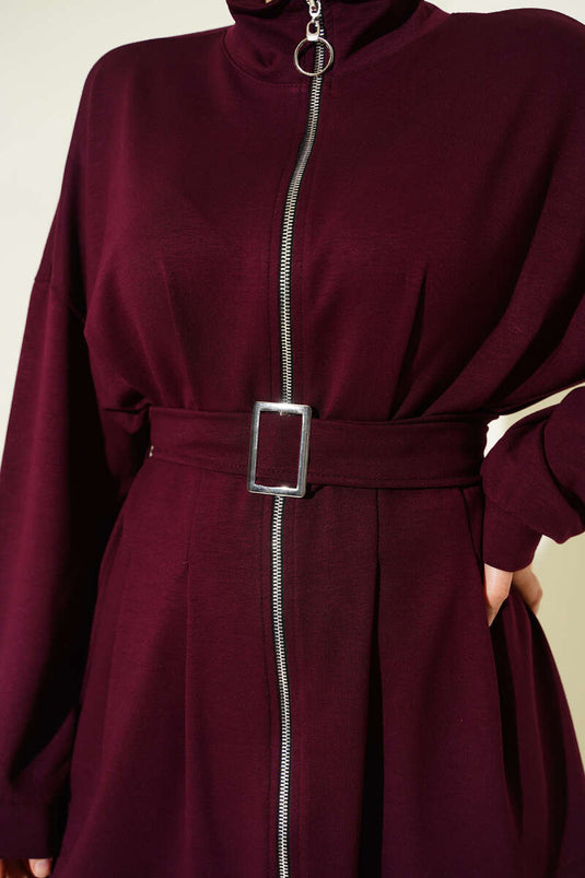 Belt Buckle Dart Two Piece Suit Burgundy