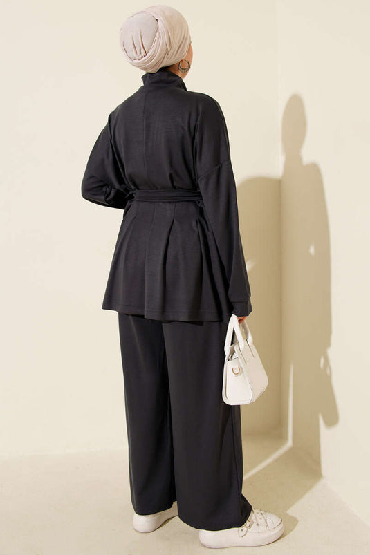 Belt Buckle Dart Two Piece Suit Smoke