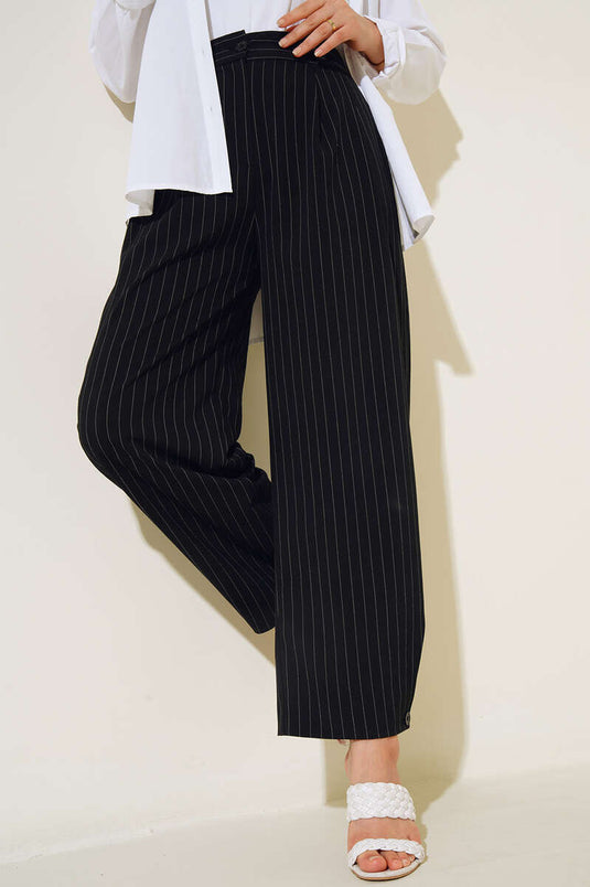 Belted Striped Pants Black