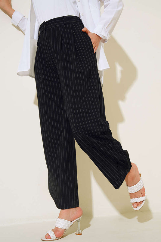 Belted Striped Pants Black