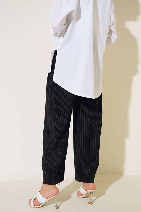 Belted Striped Pants Black