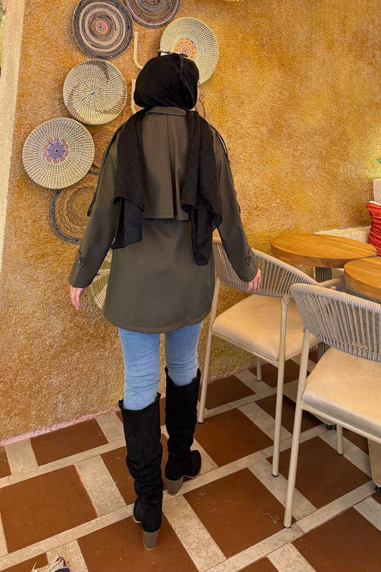 Belted Epaulette Detailed Premium Trench Coat Khaki