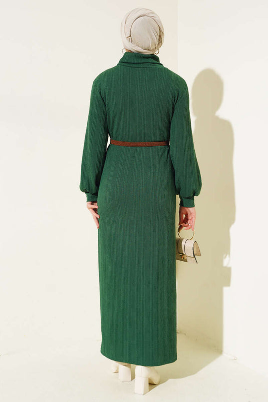 Robe Col Roulé Ceinturée Vert