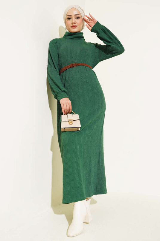 Robe Col Roulé Ceinturée Vert