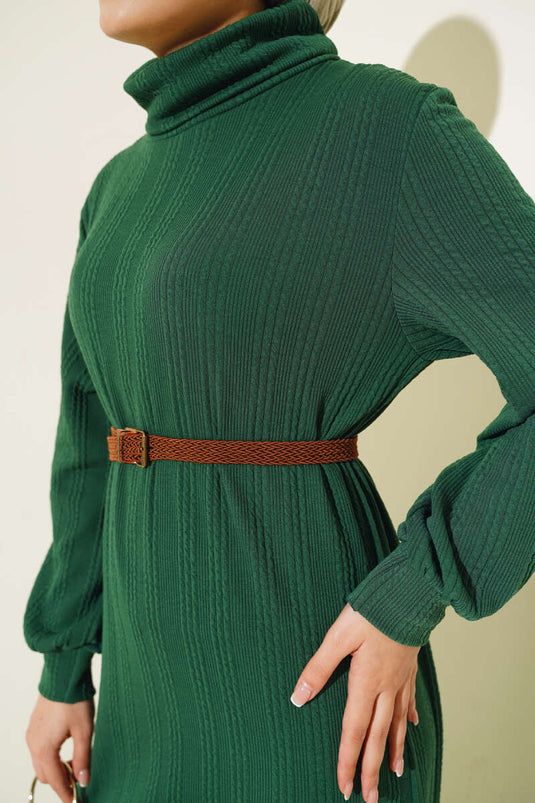 Robe Col Roulé Ceinturée Vert