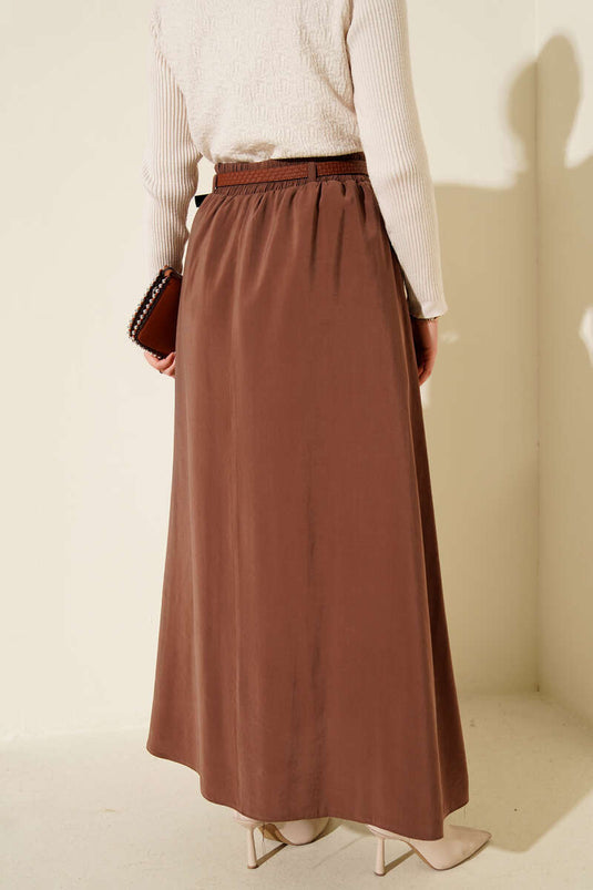 Jupe en Tencel avec ceinture et taille élastique, couleur café