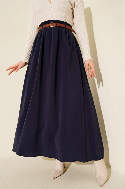 Jupe Tensel bleu marine avec ceinture élastique à la taille