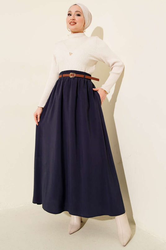 Jupe Tensel bleu marine avec ceinture élastique à la taille