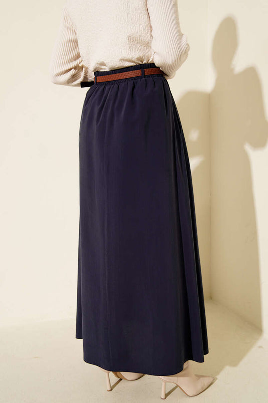 Jupe Tensel bleu marine avec ceinture élastique à la taille