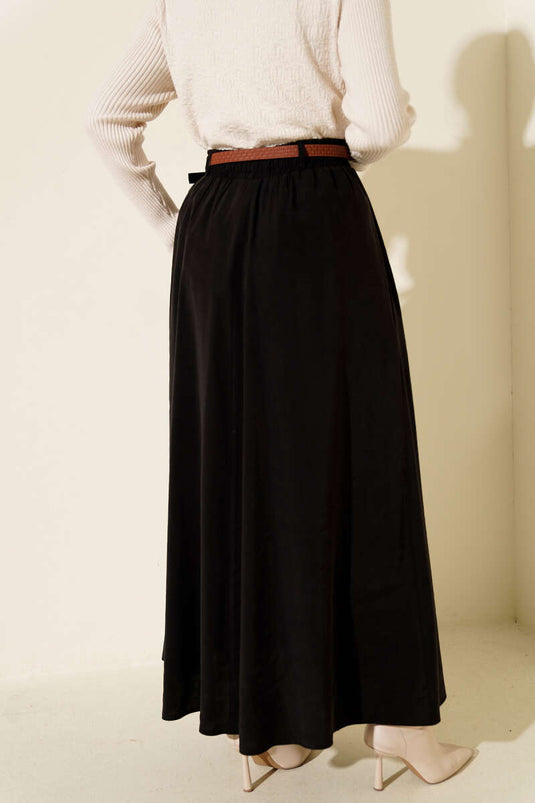 تنورة تينسل بخصر مطاطي مع حزام أسود