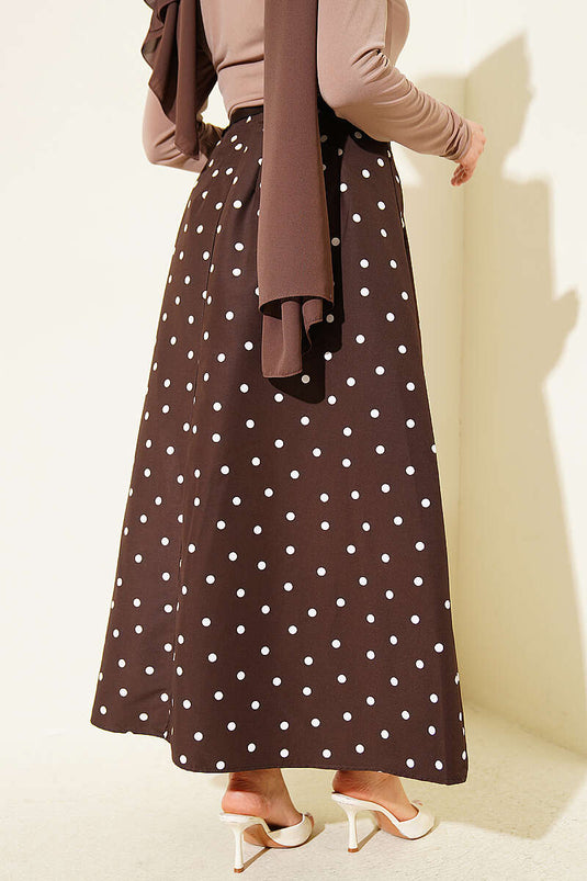 Jupe à pois plissée ceinturée marron