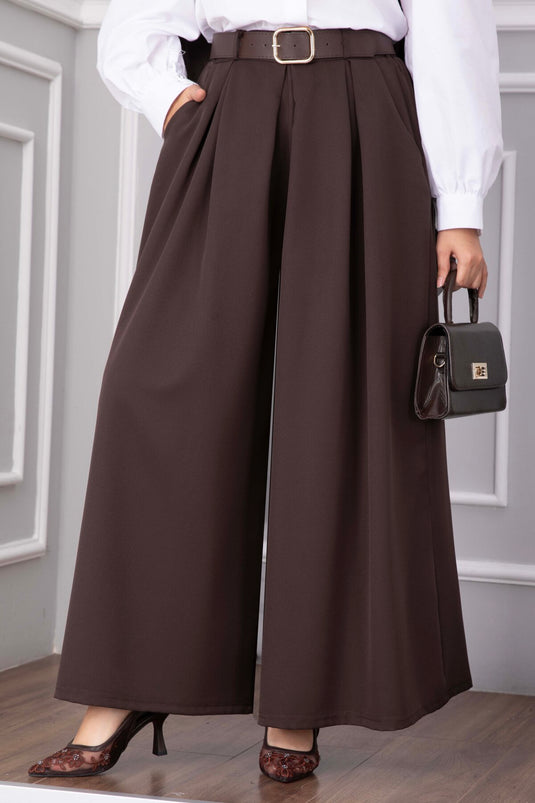 Kemerli Cepli Etek Pantolon Kahve