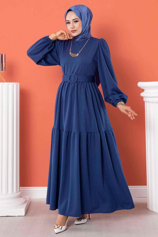 Robe Hijab Longue Ceinturée Indigo