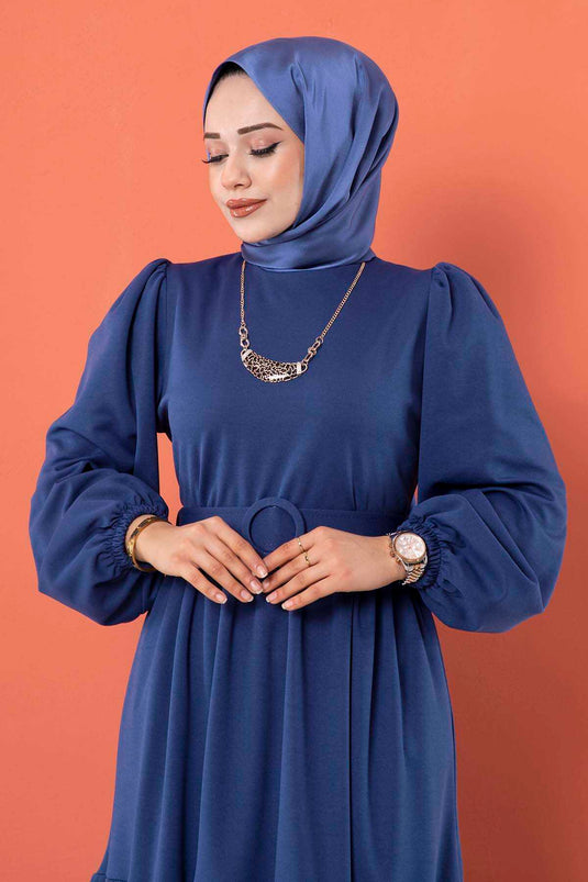 Robe Hijab Longue Ceinturée Indigo