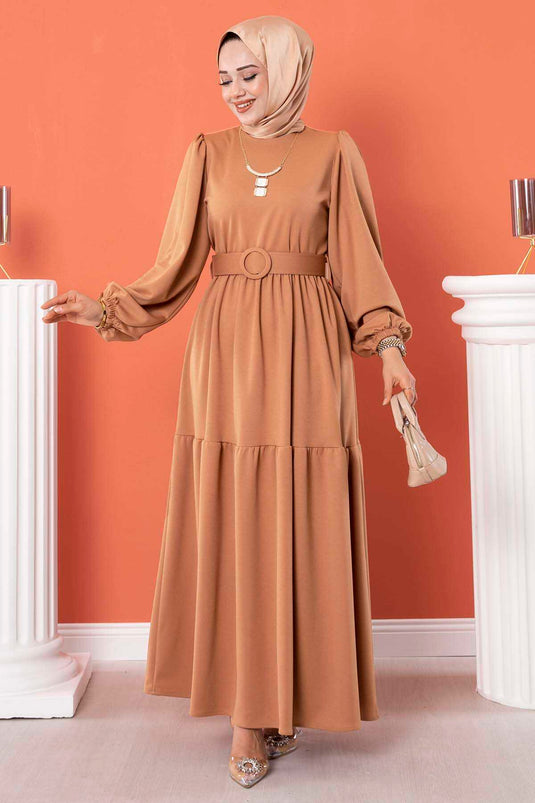 Robe Hijab Longue Ceinturée Latte