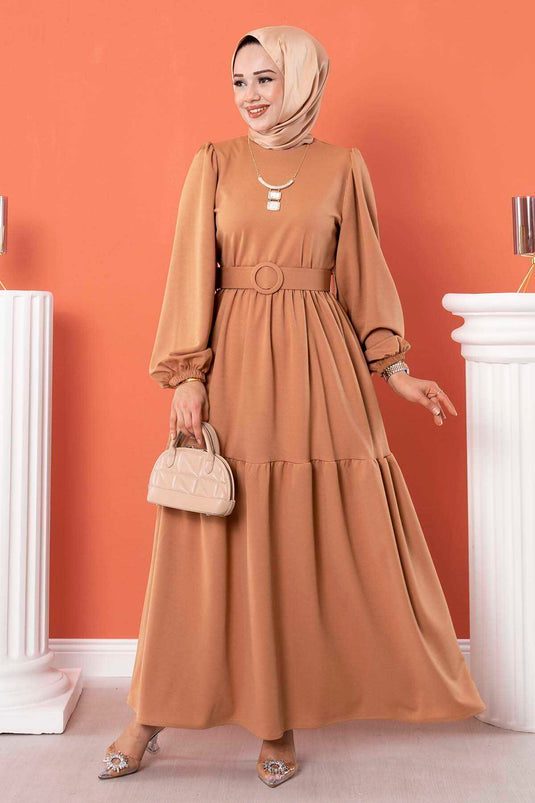 Robe Hijab Longue Ceinturée Latte