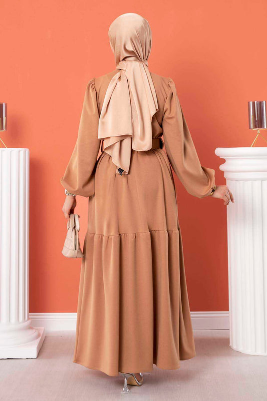 Robe Hijab Longue Ceinturée Latte