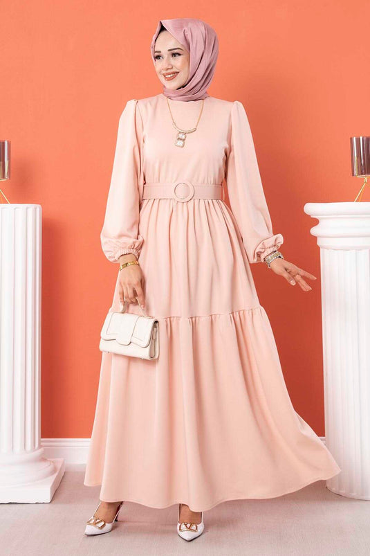 Robe Hijab Longue Ceinturée Poudre