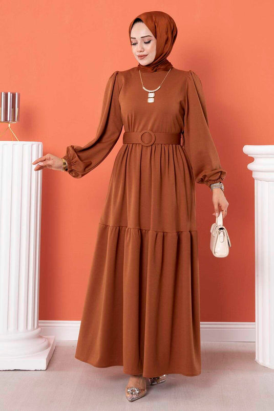 Robe Hijab Longue Ceinturée Tan