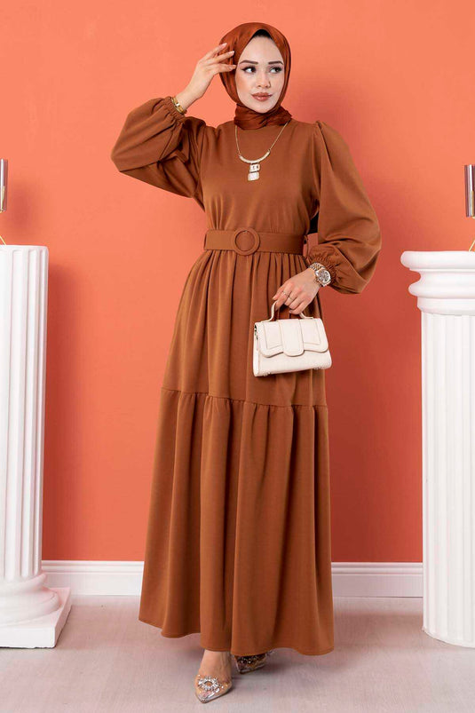 Robe Hijab Longue Ceinturée Tan