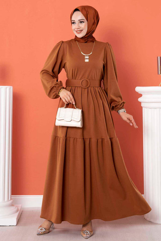 Robe Hijab Longue Ceinturée Tan