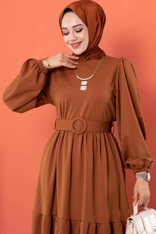 Robe Hijab Longue Ceinturée Tan