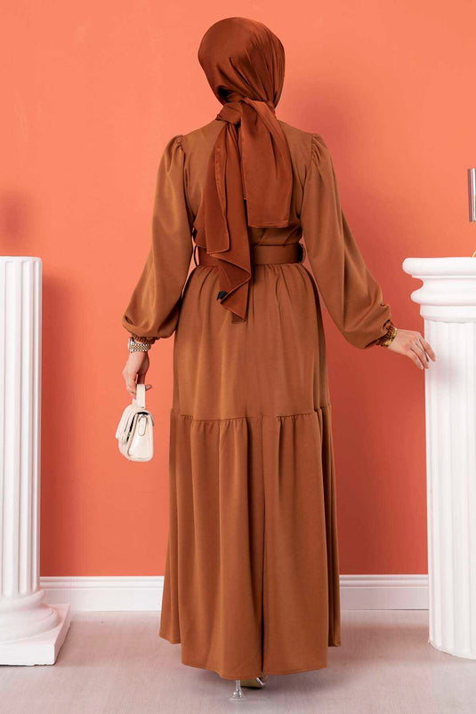 Robe Hijab Longue Ceinturée Tan