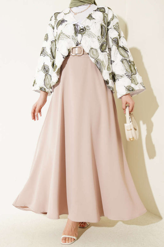 Basic Skirt with Belt and Zipper Beige