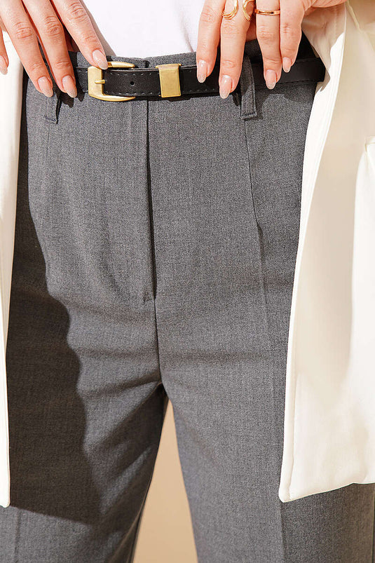 Pantaloni a gamba stretta con cintura e zip, colore fumo