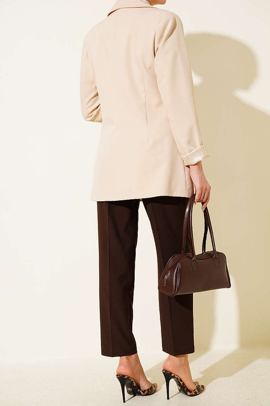 Slim Fit Pants with Belt and Zipper, Brown