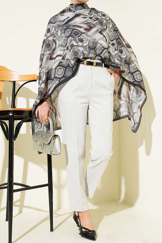 Pantalon slim à jambe étroite avec ceinture et fermeture éclair, gris chiné