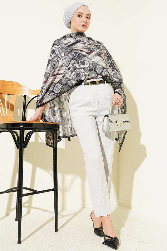 Pantalon slim à jambe étroite avec ceinture et fermeture éclair, gris chiné