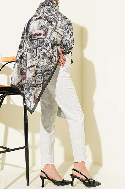 Pantalon slim à jambe étroite avec ceinture et fermeture éclair, gris chiné