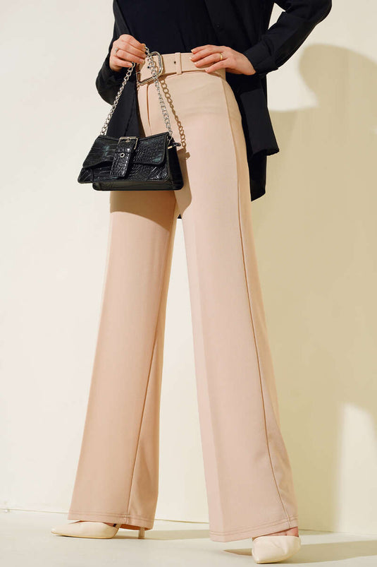 Pantalon Large Ceinturé Beige