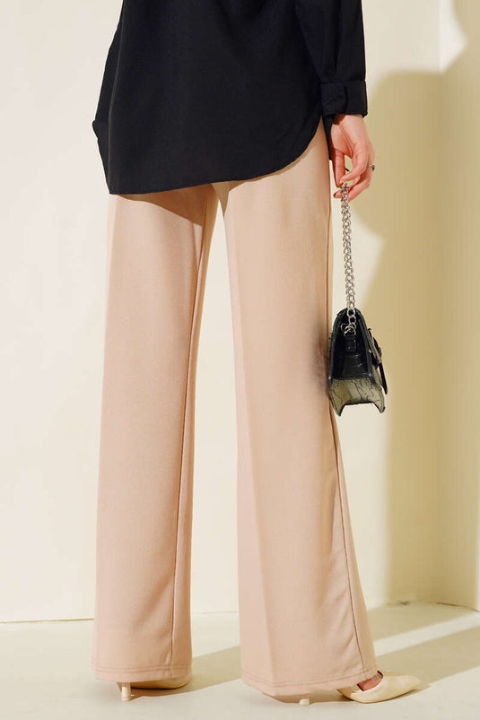 Pantalon Large Ceinturé Beige