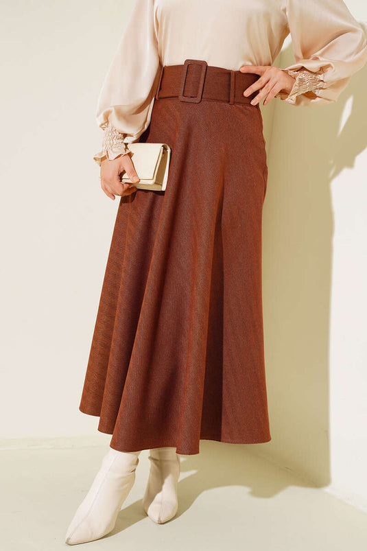 Jupe rayée jacquard beige avec ceinture