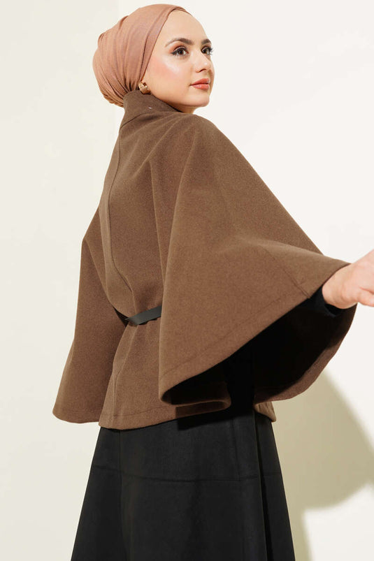 Poncho Stash Ceinturé Marron