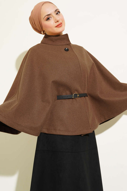 Poncho Stash Ceinturé Marron