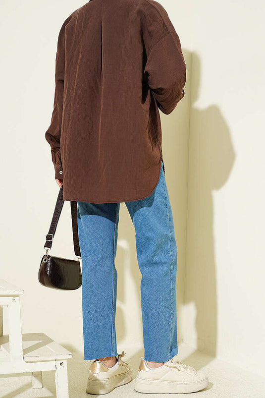 Jean pantalon à jambe droite avec ceinture, bleu clair