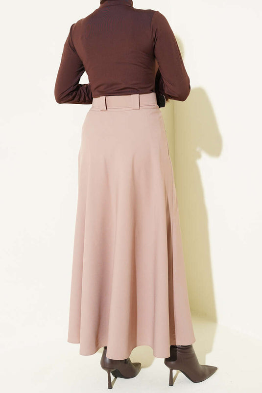 Kemerli Kloş Dabıl Etek Bej