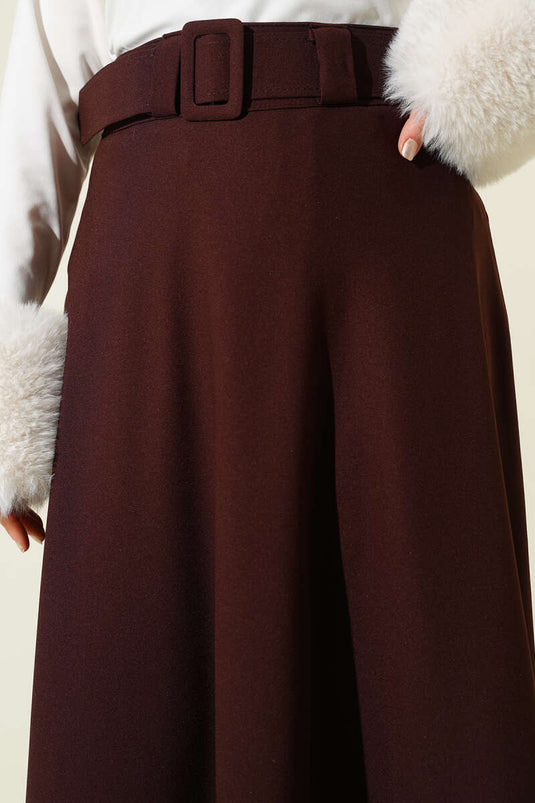 Kemerli Kloş Dabıl Etek Kahve