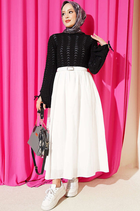 Gonna A Ruota In Tulle Con Cintura In Vita Bianca