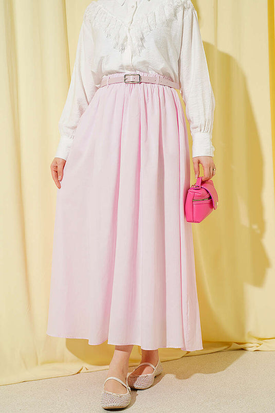 Jupe évasée en voile avec ceinture rose