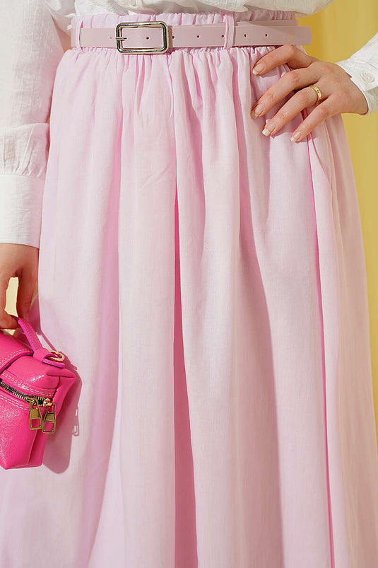 Jupe évasée en voile avec ceinture rose