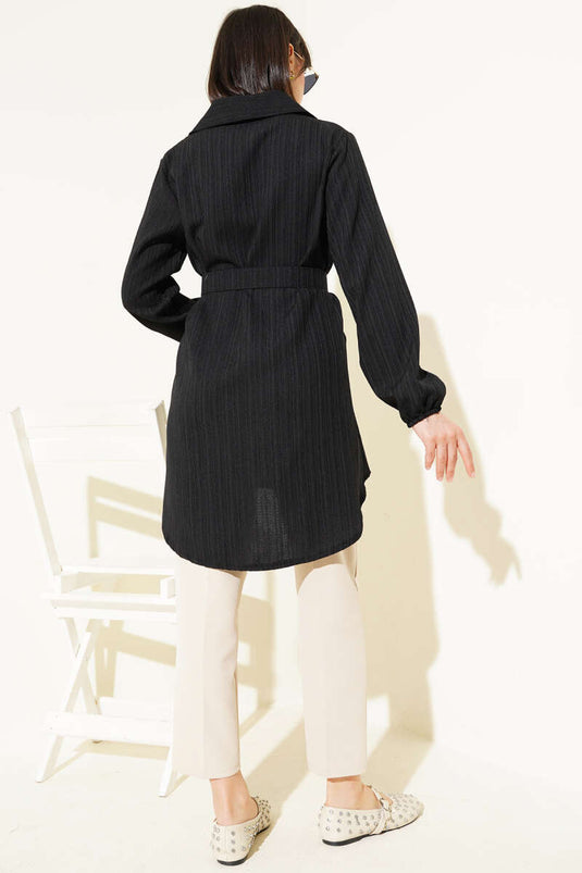 Kemerli Krinkıl Gömlek Siyah