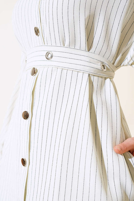 Kemerli Kuş Gözü Çizgili Takım Ekru