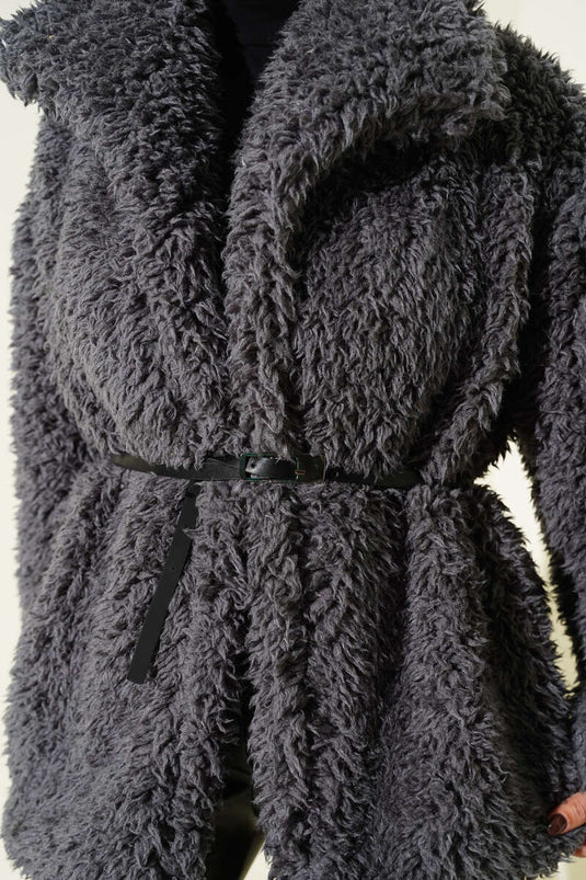 Manteau d'agneau ceinturé Gris fumé