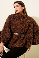 Poncho d'agneau ceinturé Café