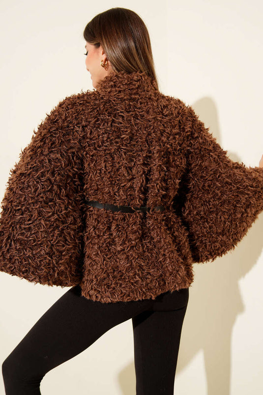 Belted Lamb Poncho Coffee